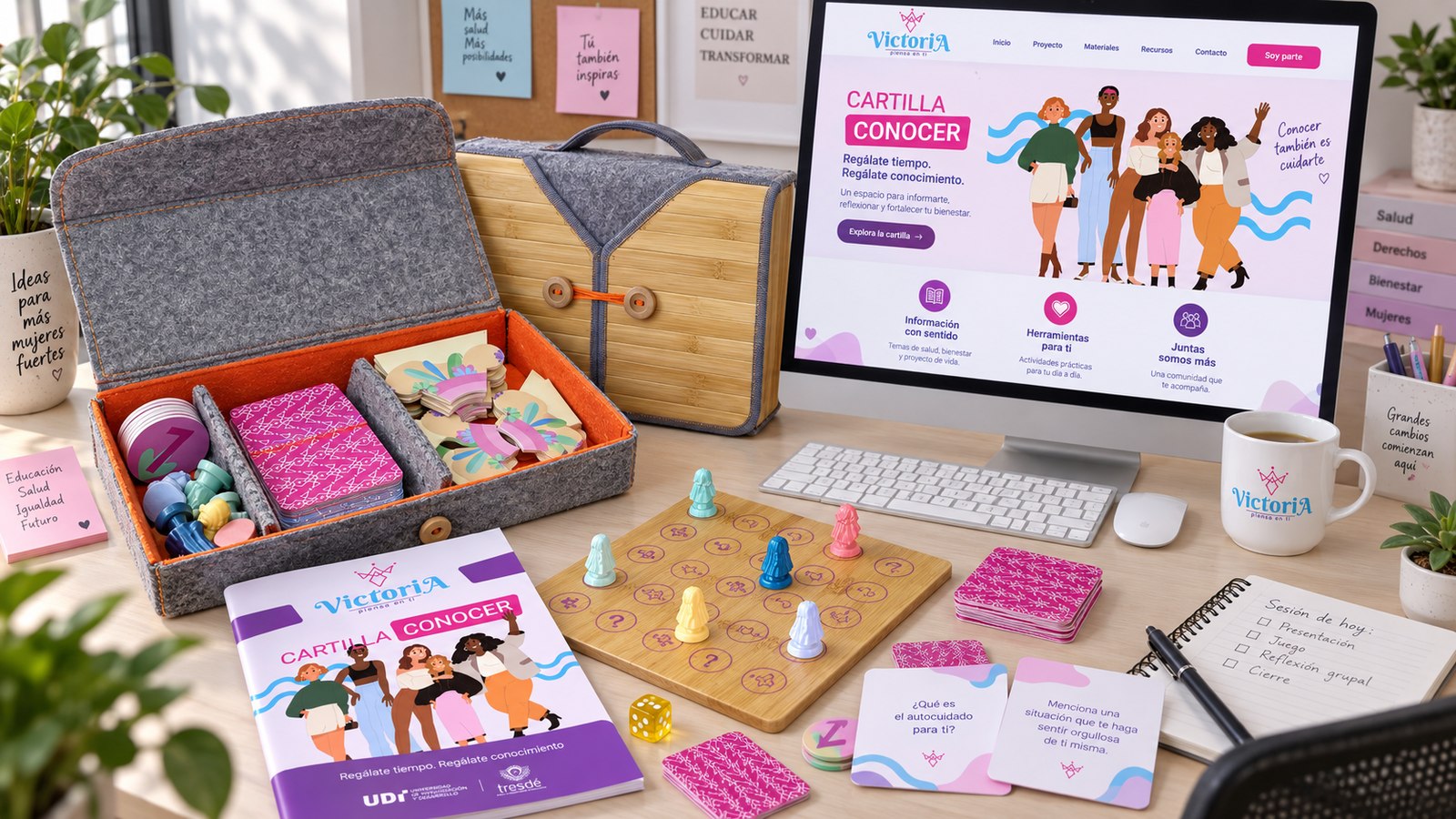 Maleta didáctica de VictoriA con tablero, fichas, cartilla y tarjetas del juego Responder